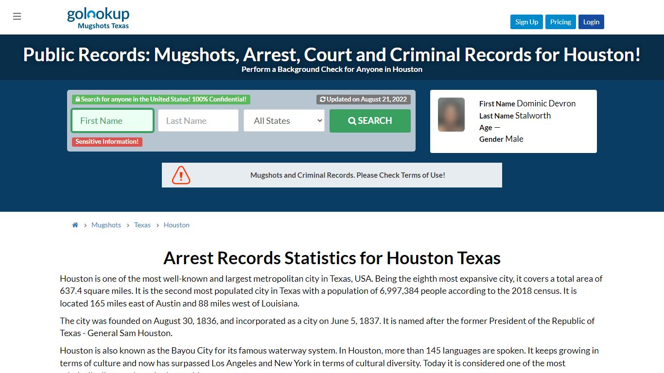 Mugshots Houston, Arrest Records Houston - GoLookUp